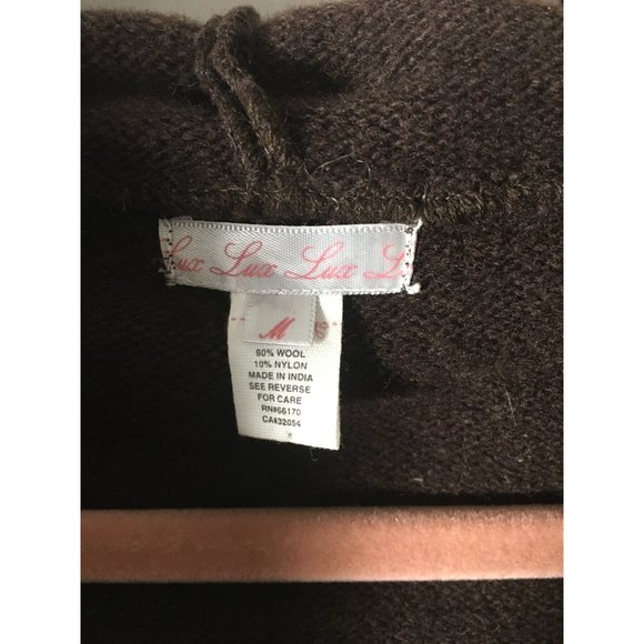 Lux wool abstract embroidered brown sweater grey fur trim size Medium - Picture 4 of 6